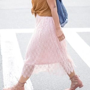 NWOT Blush pink eyelash lace midi skirt